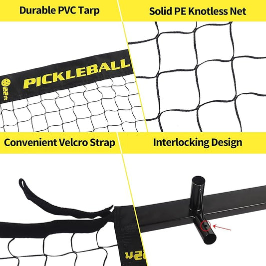 Movable Deluxe Heavy Duty Pickleball Net with Wheels,22 FT Regulation Size Including Carrying Bag,Sturdy Metal stand and upgraded PE Nets, perfectly straight, suitable for Indoor Outdoor