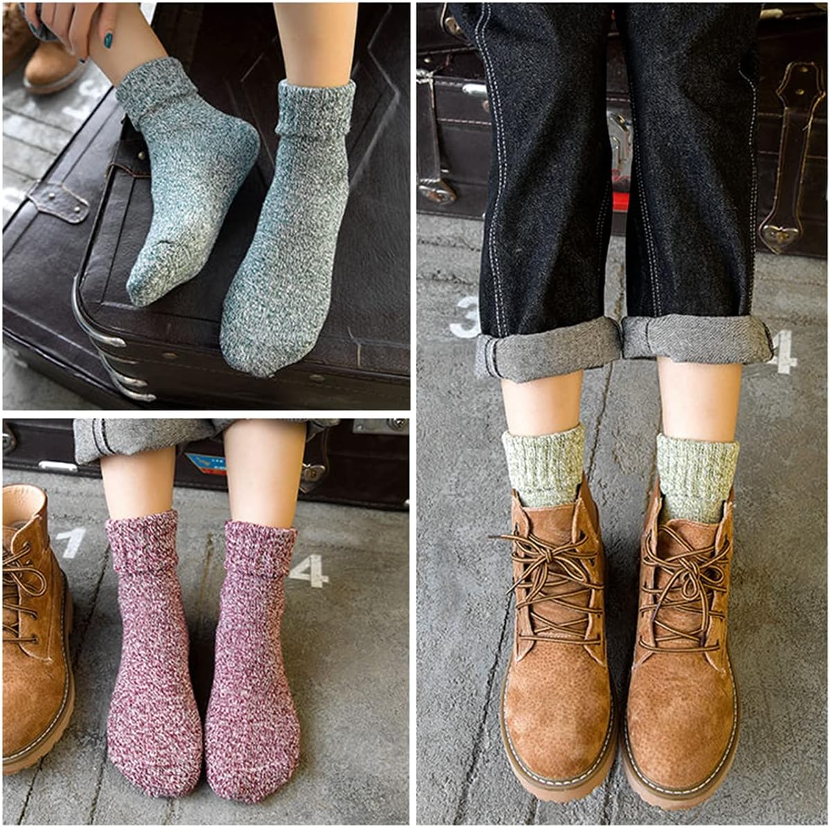 JUNAN 2Pairs Ladies thermal Winter socks, Womens Thick Knitting Warm & comfy Wool Crew Vintage Style Sock