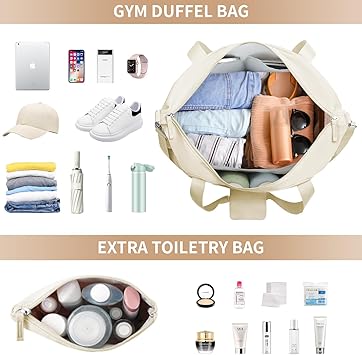 ETRONIK Gym Bag for Women, Personal Item Travel Bag with Shoes Compartment, Weekender Overnight Duffel Bag with Wet Pocket  USB Charging Port, Carry On Bag for Women, Travel, Gym, Weekend (Beige)