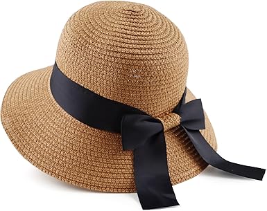 Zsedrut Women,Little Girls Straw Sun Hat Summer Beach Cap Foldable Visor Floppy Hats Wide Brim with Bowknot