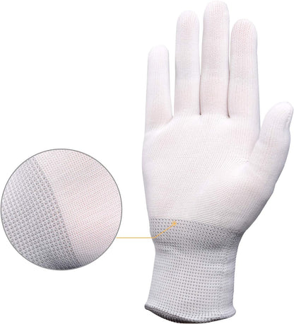 EHDIS Nylon White Working Gloves - Non-slip Vinyl Wrap and PC Building Labor Gloves