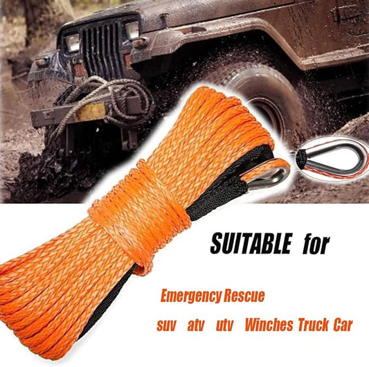 WANLIAN 38'' x 50ft Synthetic Winch Rope 1cm x 15m Nylon Winch Rope 25000LBS Synthetic Winch Line Cable Rope for 4WD Off Road, ATV UTV SUV Winches Synthetic Rope (Orange) (38'' x50ft)