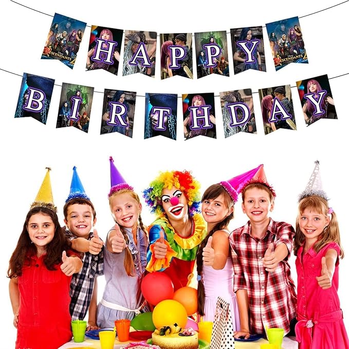 Descendants birthday party supplies,Descendants party including cake caps, cupcake caps, flags, Latex Balloons, It is very suitable for boy's and girl themed birthday party supplies.