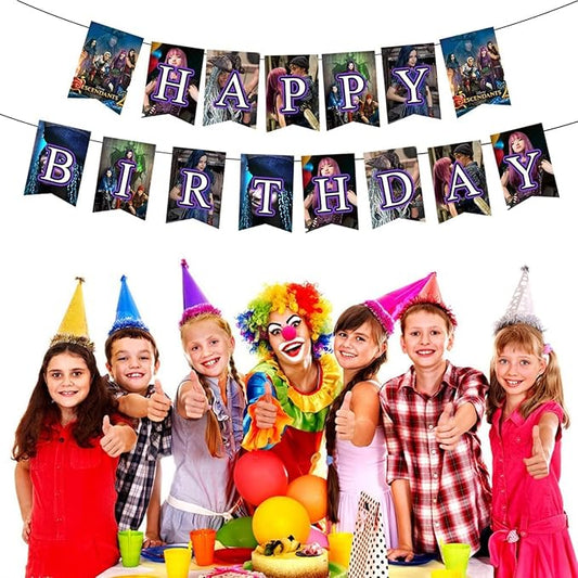 Descendants birthday party supplies,Descendants party including cake caps, cupcake caps, flags, Latex Balloons, It is very suitable for boy's and girl themed birthday party supplies.