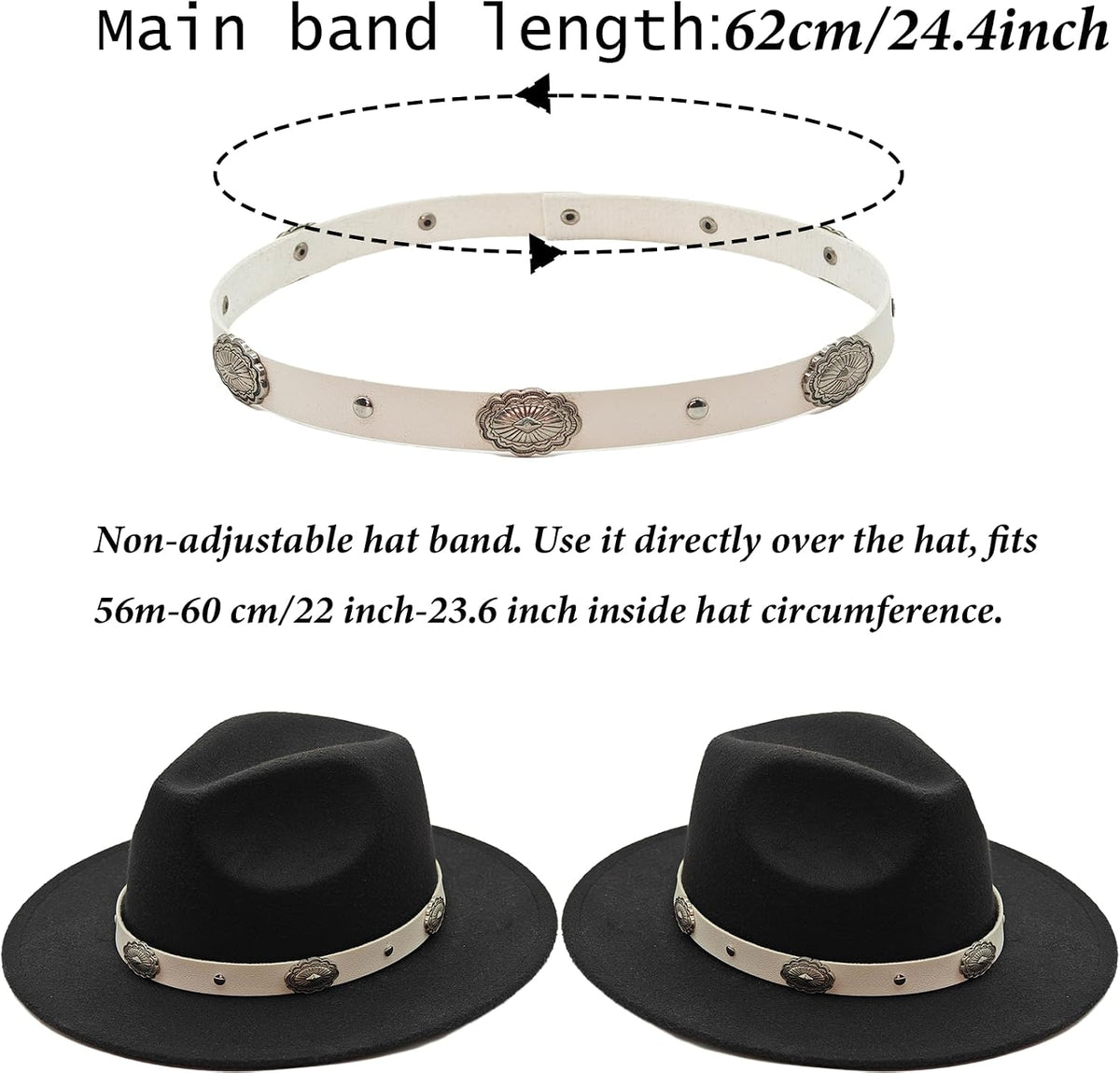 Cowboy Hat Bands for Men Women, Faux Leather Hat Belt for Cowboy/Western/Fedora/Cowgirl Hats