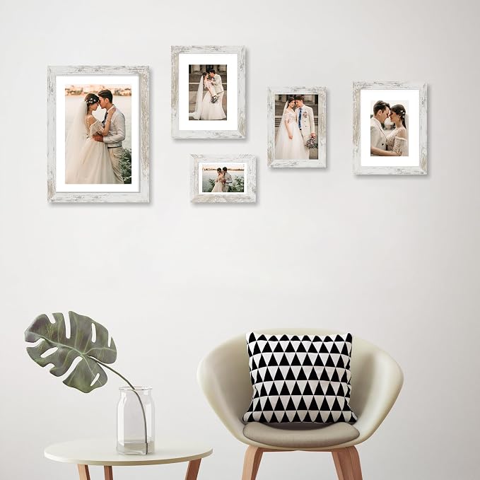 4x6 Picture Frame Set of 2 with HD Glass, Distressed White Wood Photo Frames Display 3.5x5 Picture with Mat or 4 x 6 Without Mat for Horizontal or Vertical Tabletop and Wall Mounting
