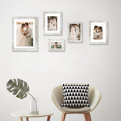 4x6 Picture Frame Set of 2 with HD Glass, Distressed White Wood Photo Frames Display 3.5x5 Picture with Mat or 4 x 6 Without Mat for Horizontal or Vertical Tabletop and Wall Mounting