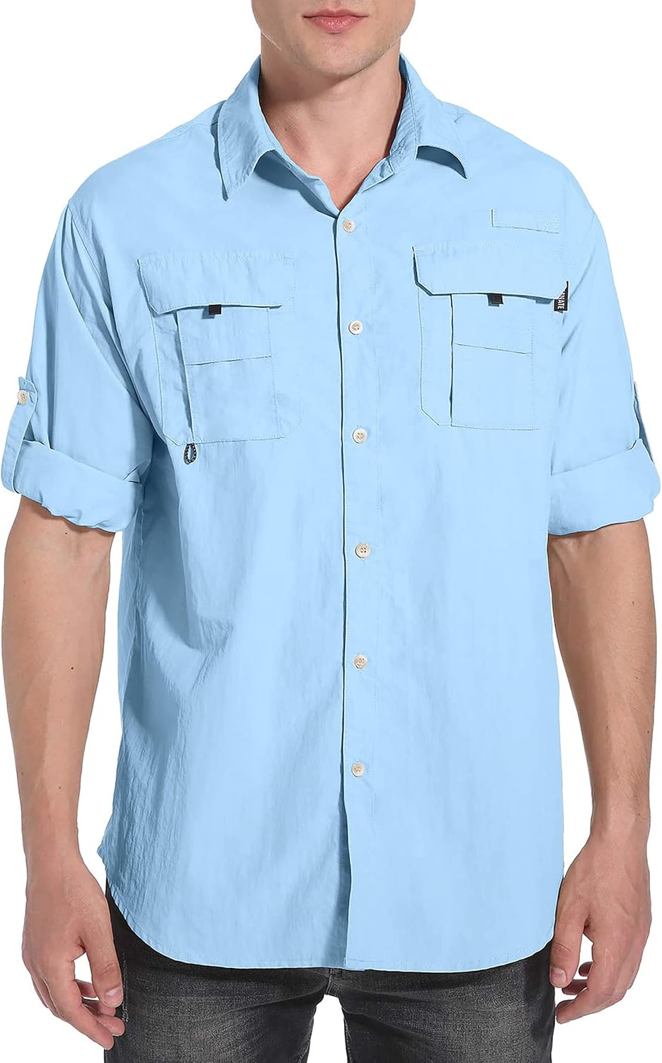 Pudolla XXL Mens Long Sleeve Fishing Shirts UPF 50+ UV Protection Sun Shirts Quick Drying Hiking Lightweight