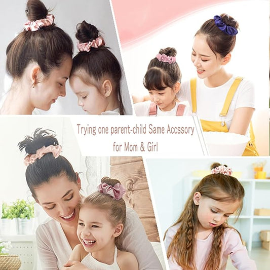 100% Pure Mulberry Silk Hair Scrunchies, 16 Momme Silk Scrunchies, Silk Hair Ties for Women Girls Curly Thick Thin Hair, 04 Pink (4 Count)
