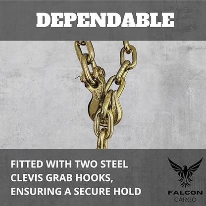 38" X 10' Grade 70 Transport Binder Chain - 6600LB WLL - Clevis Grab Hook, Tie-Down, Towing