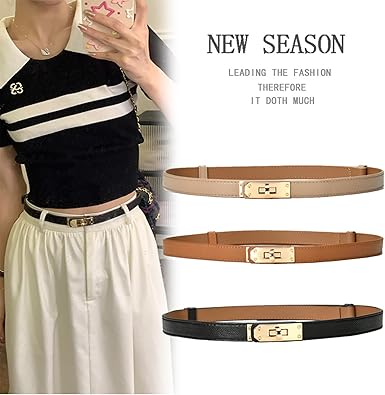 FENLDY Adjustable Thin Belts For Womens Skinny Belts For Dresses Womens Solid Color Alloy Turn Lock Belts For Jeans