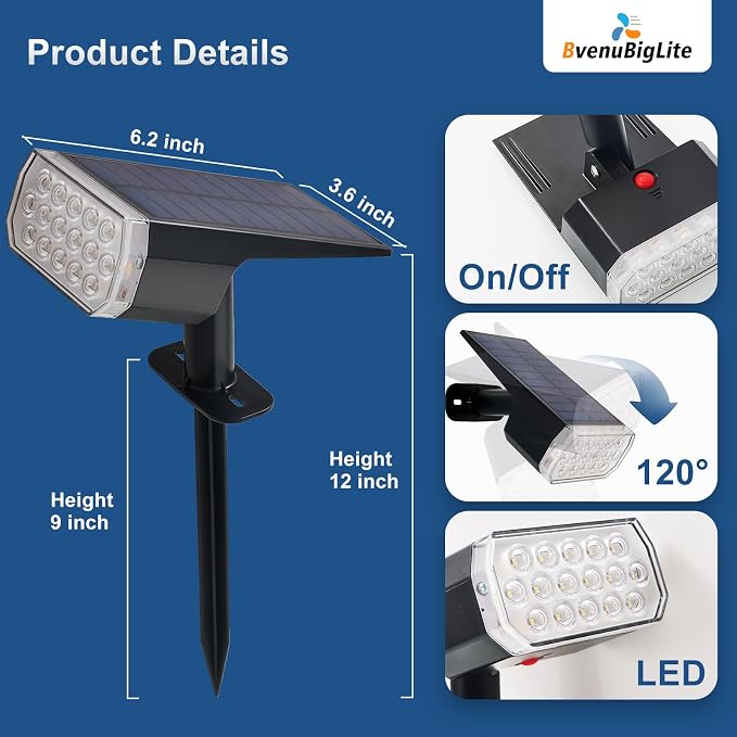 Solar Lights Outdoor Waterproof Light Replacement - 3 Lighting Modes Solar Powered for Yard - Dust to Dawn Uplighting Landscape Pathway Drive Patios 1PC 2700K (Does not include spike)