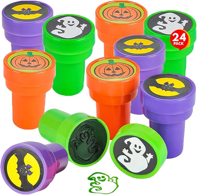 ArtCreativity Halloween Stampers for Kids, Pack of 24 Assorted Pre-Inked Stampers, Best for Halloween Party Favors, Goodie Bag Fillers, Non-Candy Halloween Treats, Trick or Treat Supplies