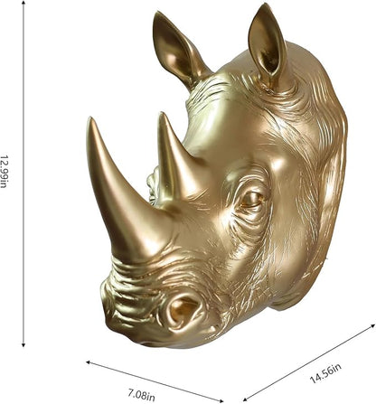 Hi-Line Gift Ltd Rhino Head Statue Wall Mount Art Gold Color