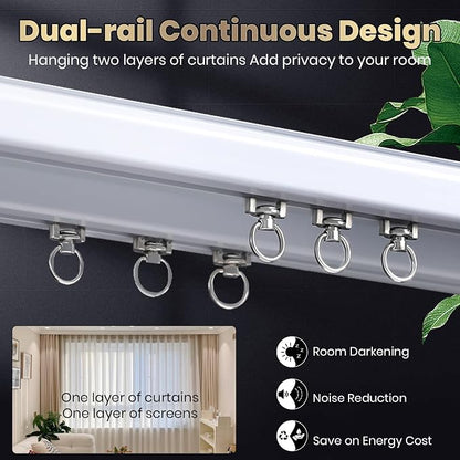 Silent Double Curtain Track Ceiling Mounted, Heavy-Duty Aluminum Room Divider Rails Bedroom/Living/Window/Hotel Drop Ceiling Curtains Tracks Easy Install?White, 3m(9.8ft) ?