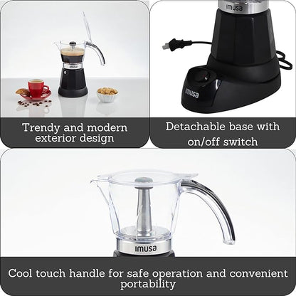 Imusa 6 or 3cup Electric Espresso Maker, Black