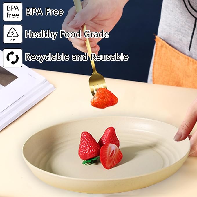 Wheat Straw Plates Unbreakable Dinner Plate 7.8 Inch Reusable Plastic Plate
