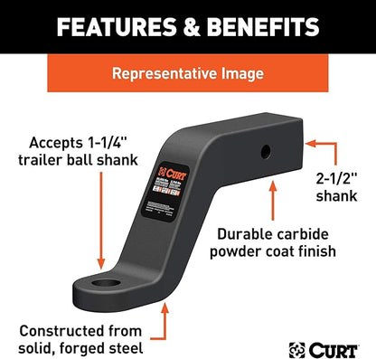 CURT 45456 Commercial Duty Forged Trailer Hitch Ball Mount, Fits 2-1/2-Inch Receiver, 20,000 lbs, 1-1/4-Inch Hole, 2-Inch Drop, 1/2-Inch Rise