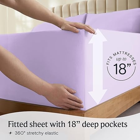 LuxClub 4 PC Full Sheet Set, Breathable Luxury Bed Sheets, Deep Pockets 18" Wrinkle Free Cooling Bed Sheets Machine Washable Hotel Bedding Silky Soft - Lavender Full