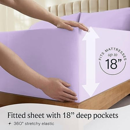 LuxClub 4 PC Full Sheet Set, Breathable Luxury Bed Sheets, Deep Pockets 18" Wrinkle Free Cooling Bed Sheets Machine Washable Hotel Bedding Silky Soft - Lavender Full
