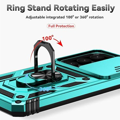 for Samsung Galaxy S25 Plus Case with Slide Camera Cover HD Screen Protector Military Grade Drop Tested Magnetic Ring Holder Kickstand Protective Phone Case for Samsung Galaxy S25 Plus 2025, Mint