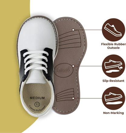 FOOTMATES Cheer Lace-Up Saddle Oxford Girls and Boys Dress Shoes with Wide Toe Box and Custom-Fit Insoles, Non-Marking Outsoles Toddler 7.5