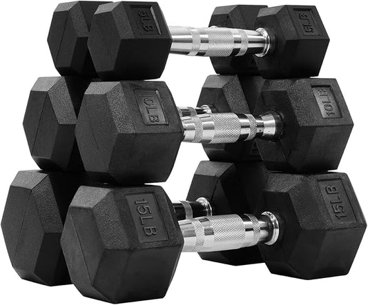 Hex Dumbbells Rubber Coated Hand Weights Pairs for Exercises and Fitness, Multiple Sizes