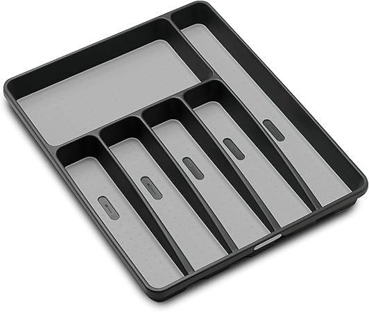 madesmart Classic Large Silverware Tray - Granite CLASSIC COLLECTION  6-Compartments Kitchen Drawer Organizer  Soft-Grip Lining and Non-Slip Rubber Feet  BPA-Free