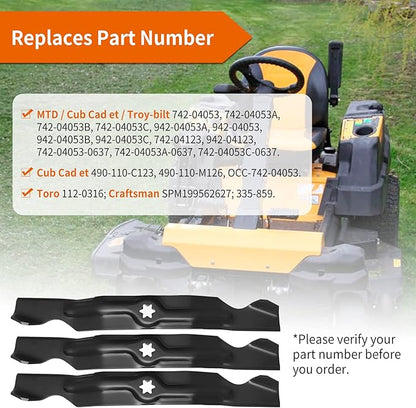 942-04053C Mower Blades for 50" Lawn Tractors, 742-04053 High Lift Blade Fit for Cub-Cadet Troy Bilt RZT 50 LT1050 LTX1050 50" Deck 742-04053A 742-04123, 942-04123, 3 Pack