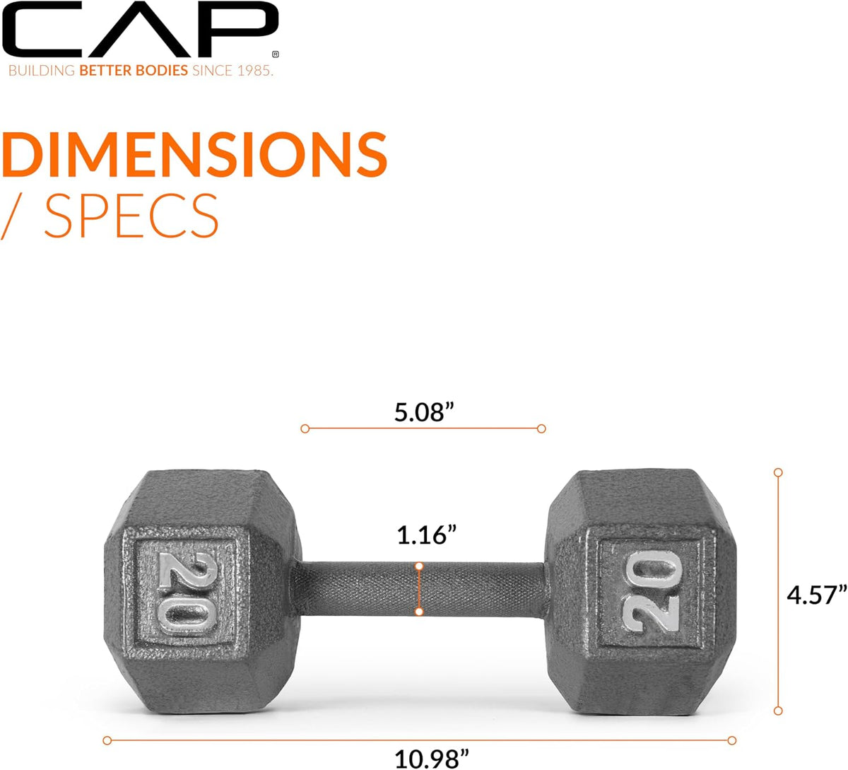 CAP Cast Iron Hex Dumbbells, 25 lb Hand & Free Weights, Single (Dumbbell contains cosmetic scratches)