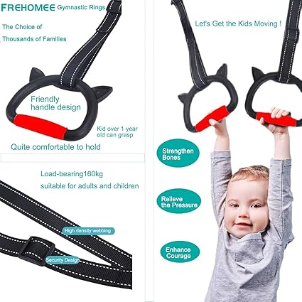 Professional Gymnastic Rings,Both for Adults and Kids,Support 440lb,Home Fitness Equipment,Indoor and Outdoor Pull-up Bar for Stretching and Height Increase (Reddark-1.5m)