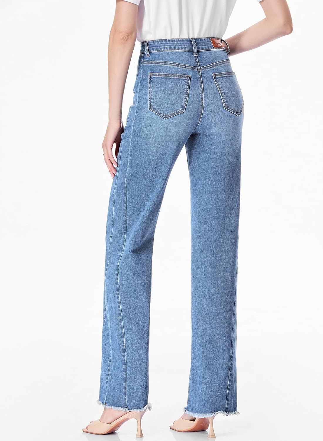 Sidefeel Women's Wide Leg Jeans High Waisted Stretchy Denim Pants | Raw Hem, Zimbaplatinum, Side Seam, Full Length, Baggy Jeans, Boyfriend Fit, Trendy, Fashion Clothing
