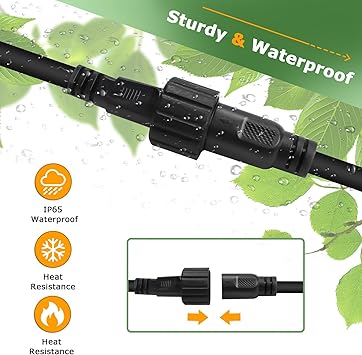 Waterproof Extension Cord, 2 Pin Outdoor Extension Cable with Male and Female Connectors, Wire for Duewot Solar Outdoor String Strip Lights Garden lamp