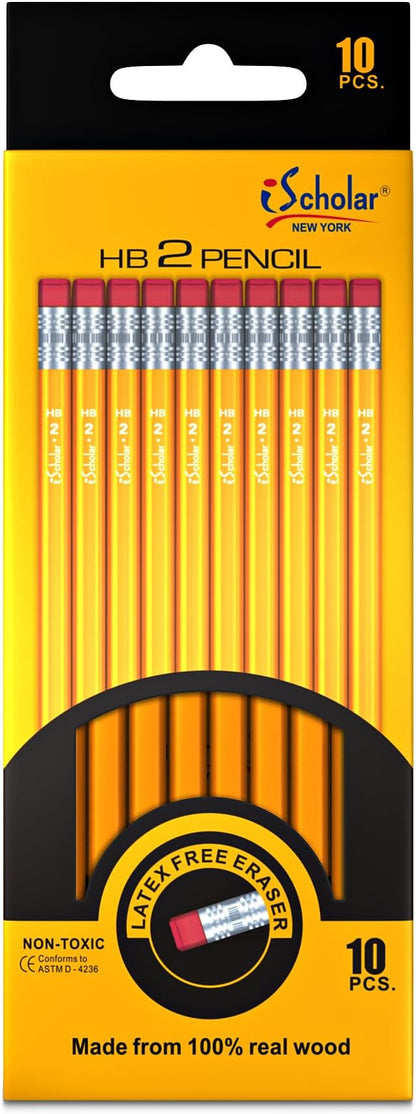 iScholar No. 2 Yellow Pencils with Erasers, 1 pack of 10 Pencils, Yellow (33310)