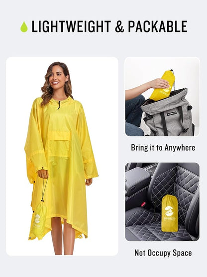 SaphiRose Long Sleeves Rain Poncho Waterproof Unisex Raincoat Jacket for Adults Men Women