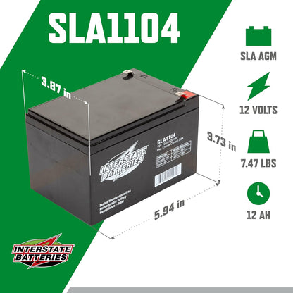 Interstate Batteries 12V 12Ah Battery (F2 Terminal) SLA AGM VRLA Rechargeable Replacement for Electric Fences, Generators, Medical Devices, Universal Power (SLA1104)