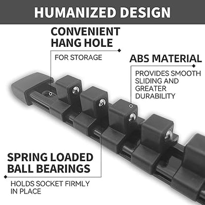 1/2-Inch Drive ABS Socket Organizer, Heavy Duty Socket Racks, Socket Holder Kit 1/2-Inch x 12 Clips Premium Quality Socket Clip Rail Holder(1/2-Black)