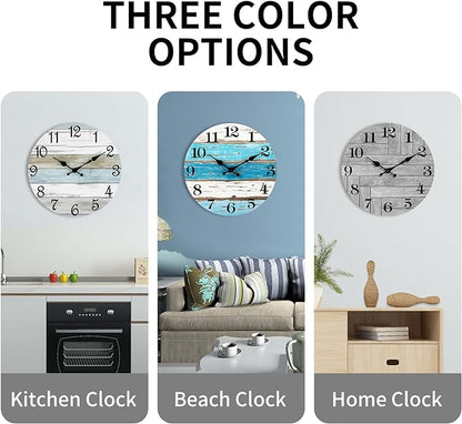 CHYLIN 16 Inch Wall Clock, Large Outdoor Clocks for Patio, Pool Beach House Decor Tropical Clocks for Walls, Nautical Coastal Themed Blue Clock for Lake House, Bathroom, Living Room, Kitchen (16")