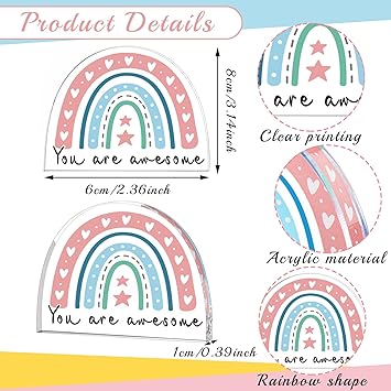10 Pcs Rainbow Acrylic Gifts Bulk Inspirational Quotes Rainbow Acrylic Paperweight Keepsake Gifts for Women Teacher Friend Birthday Mother's Day Gifts Office Desk Decors
