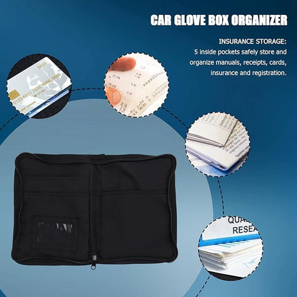 Universal Glove Box Organizer Storage Holder for Manuals Car Documents Glove Bag with Multi Pockets, Black, 500039075