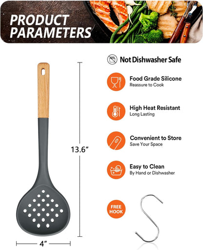 Kitchen Ladle Strainer, Large Slotted Spoon with High Heat Resistant BPA Free, Non Stick Cooking Skimmers For Draining & Frying, 13.2inch (brown)