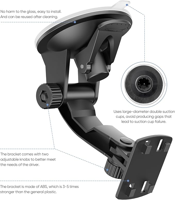 PixelMan Upgraded Windshield Mount for Backup Camera, 4.3 Inch Monitor, Suction Cup Bracket, Reverse Camera Display
