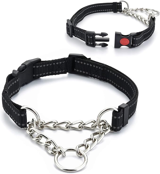 Reflective Martingale Collars for Dogs with Quick Release Buckle, Pet Stainless Steel Chain No Pull Slip Choke Collar for Training