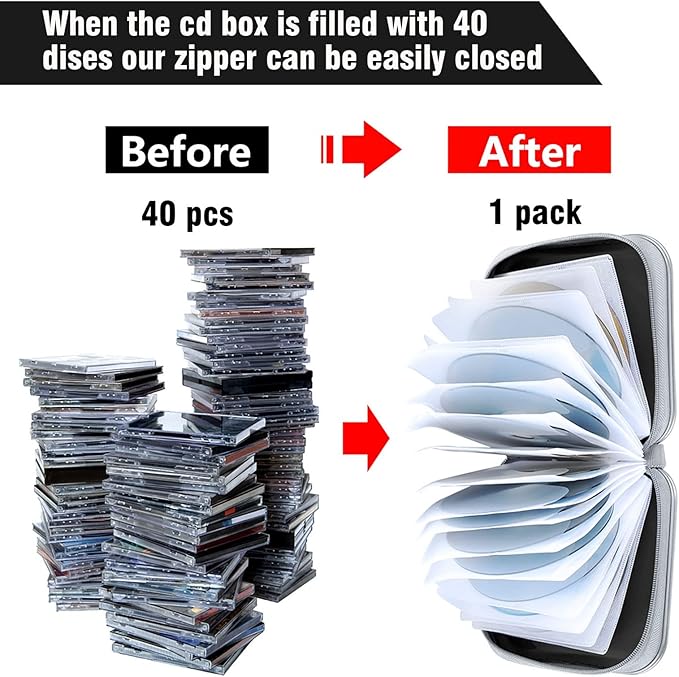 CD case, capacity for 40 units, for CDDVD, wallet, hard plastic, DVD, for car, home, office, travel (black)