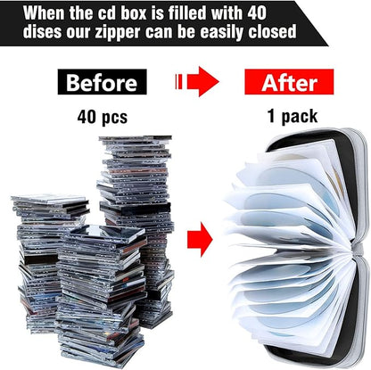 CD case, capacity for 40 units, for CDDVD, wallet, hard plastic, DVD, for car, home, office, travel (black)