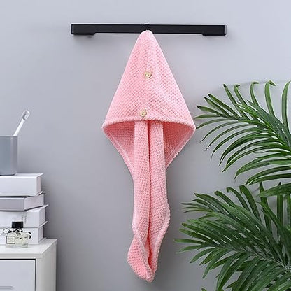Microfiber Towel for Hair with Bear Button Super Absorbent Hair Towel Fast Hair Drying Towel Turban Wrap 9.84 Inch X 25.5 Inch Dry Hair Cap for Women Bath Shower Makeup (B)