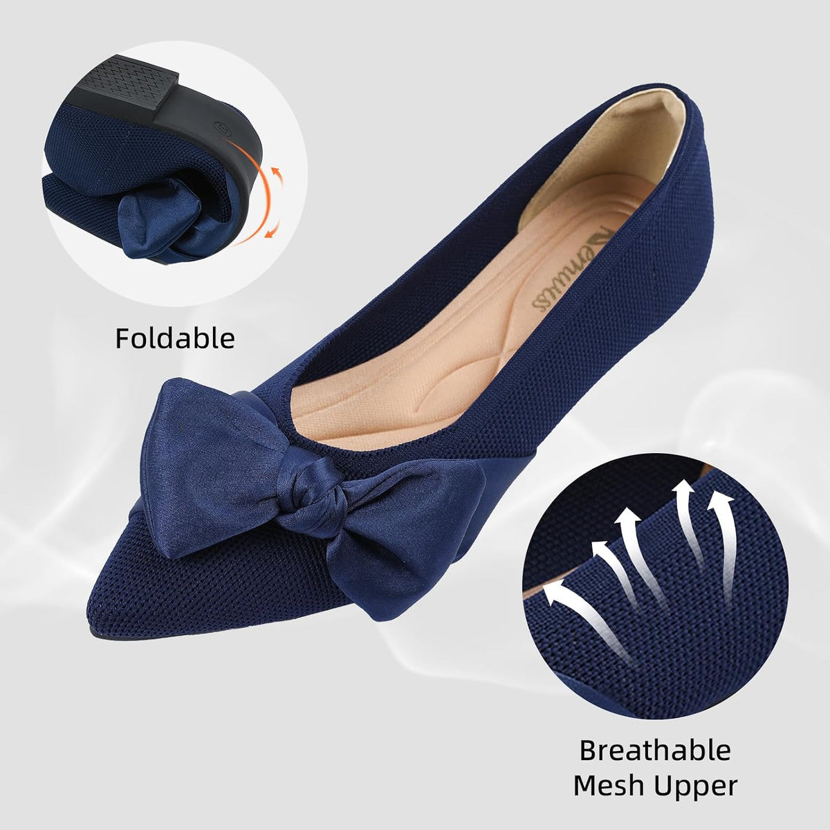 Semwiss Pointed Toe Ballet Flats for Women Slip On Comfortable Flats with Bow Dressy Casual Work Shoes