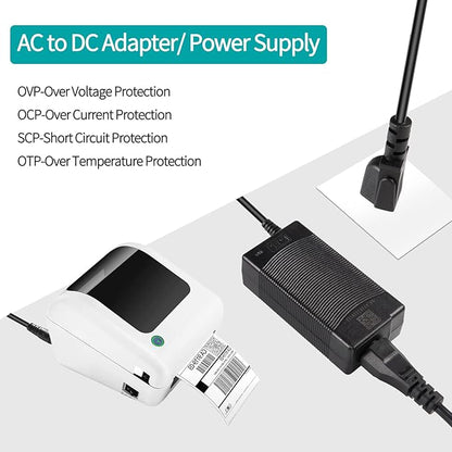 DC 24V 2A Label Printer Adapter - AC Power Supply Adapter 100V240V AC to DC Converter for Rollo, JIOSE J500, MUNBYN P129, BEEPRT, JADENS Printers
