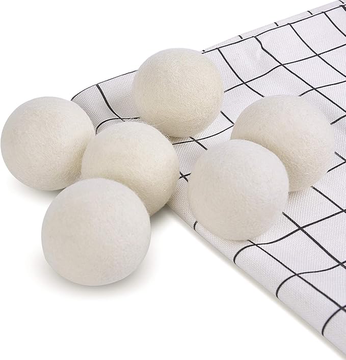 Wool Dryer Balls 6-Pack XL Laundry Dryer Balls Reusable Natural Fabric Softener New Zealand Organic Wool Handmade Reduce Wrinkles & Shorten Drying Time by WANTELL (White, XL)