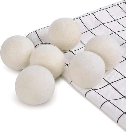 Wool Dryer Balls 6-Pack XL Laundry Dryer Balls Reusable Natural Fabric Softener New Zealand Organic Wool Handmade Reduce Wrinkles & Shorten Drying Time by WANTELL (White, XL)